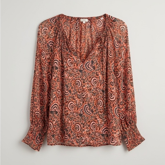 A.L.C. 100% silk orange,pink&black paisley blouse size 8 Bohemian luxury top. - Picture 3 of 7